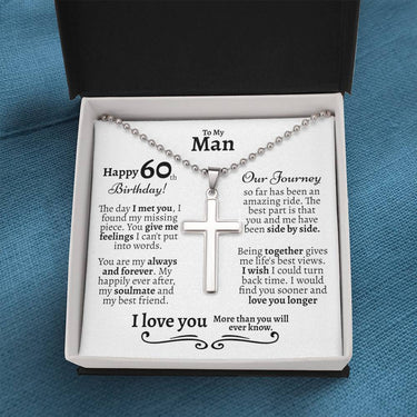 My Man 60th Birthday Ball Chain Cross Necklace - Love You This Much